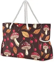 [sanluoli] Mushrooms Leaves Cherry Red Large Capacity Personal Item Travel Bag with side pocketes Bag For Work for beach&school&work