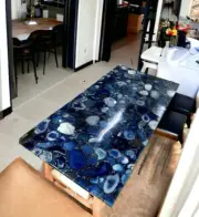 Handmade Blue Agate Stone Center Coffee Dining Table Top Kitchen Slab Furniture