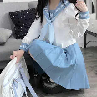 水藍三本水手服原創jk制服套裝正統日系學院風春季新品白身中間服