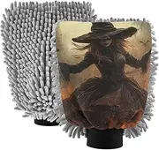 XYMZR Scary Witch Pumpkins Halloween Absorbent Microfiber Car Wash Mitt, Funny Cute Anime Scratch Free for Cars Cleaning, Home Cleaning Mitts, 2 Pack, 10.24” L x 7.09” W