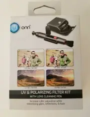 Onn Uv & Polarizing Camera Lens Filter Kit, 52-58Mm With Cleaning Pen New