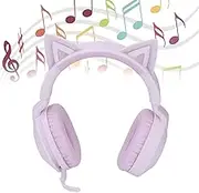 Cat Ear Wireless Headphone with Mic, Volume Control Cat Ear Bluetooth Headphone, LED Light Foldable Music Gaming Headset with 3.5mm Aux Cable & Speaker for Kids Adults (Purple)