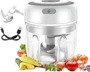 EZONEDEAL Mini Garlic Grinder Electric Garlic Chopper Cordless Food Fruit Vegetable Blender Kitchen Gadgets 300ML USB Rechargeable White