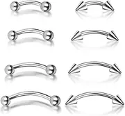 [Vokmon] 8PCS Body Piercing Jewellery, Eyebrow Piercing, Curved Barbell Piercing Eyebrow Belly Lip Jewellery, 16G Silver Septum Ring, 6MM/8MM/10MM/12MM, Stainless Steel