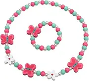 [LuLiyLdJ] Children's Jewellery, Jewellery Girls, Children's Necklace Girls, Little Girls Butterfly Beads Jewellery Sets Kids Beads Necklace Bracelet, 2 Pieces, M