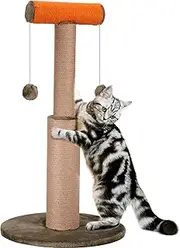 Cat Scratching Post, 29.5” Tall Scratch Posts Sisal Scratcher with Hanging Plush Ball Toys for Indoor Adult Cats & Kittens