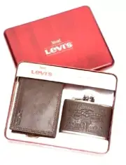 Levi's 41LV250020 Embossed Bi-Fold Wallet & Flask 2-pc Gift Set - MSRP $55