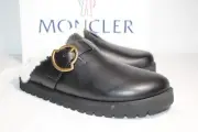 NWB Moncler Bell Mule Faux Shearling Lined Mules Flats Slip Ons Black Leather 41