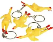 12 TOTAL 3" Rubber Stretch Rubber Chicken Key Chain - Gag Gift Joke (1 dozen)