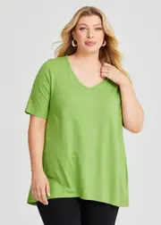 [Taking Shape] Taking Shape V Neck Slub Jersey T-shirt Size 12 in Cactus Green, Cotton - Plus Size Women's Clothing Cactus Green