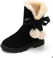 [PiurUf] Christmas Shoes Winter Children Kids Long Keep Warm Christmas Princess Cotton Shoes for Girls Plus Velvet Plush Snow Boots 5 6 8 10 12 Years Old Christmas Shoes Women (Color : Black, Size : 27)