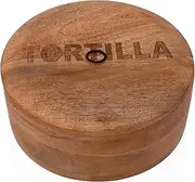 Handcrafted Wooden Mexican Tortilla Warmer Basket Indian Chapati Roti Bread Holder Box Pancake Keeper Serveware Hot Pot Casserole Dish With Lid Home Kitchen Dining Decor, Natural Brown, 9 x 3 Inches