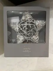 Pottery Barn Light Up Snowy Star Rattan Snow Star tree topper, Christmas, lit