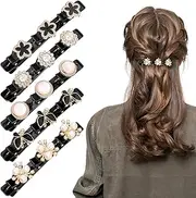 HJZHII Pack of 5 Women's Double Layer Hair Clips, Braided Hair Clip, Crystal Glittering Hair Clip, Hair Sparkling Crystal Stones, Elegant Hair Styling Clips, Crystal Flower Hair Accessories
