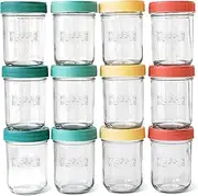 Glass Mason Jars for Breast Milk Storage - Wide easy to clean design, dishwasher and Freezer safe (8 oz Jars (Set of 12))