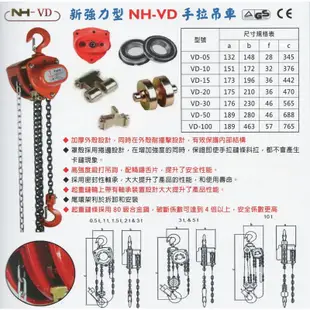 NH-VD 新強力型 手拉吊車 手搖絞盤 手搖吊車 電動吊車 起重 搬運 0.5T/1T/1.5T/2T/3T/5T