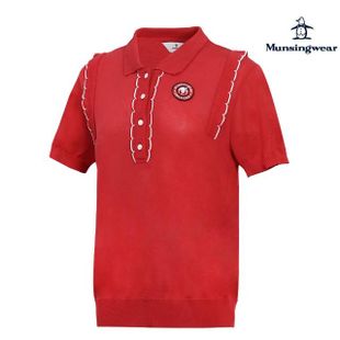 【Munsingwear】企鵝牌 女款紅色精緻波浪設計輕薄短袖線衫 MLRT4C02