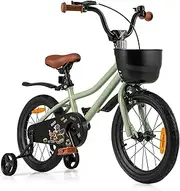 [Honey Joy] 14 16 18 Inch Kids Bicycle for 3-8 Years Old, Kids Bike with Basket, 2 Training Wheels, Handbrake & Coaster Brake, Front & Rear Reflectors, Children Training Bicycle for Boys Girls