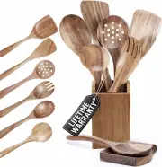 Wooden Spoons for Cooking 8 PC Acacia Wood Utensil Set with Spatulas Ladle Rest