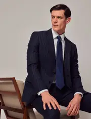 Hawes & Curtis Navy Chalk Stripe Wool Slim Fit Suit Jacket Size: 46 (EU 56)
