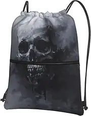EdWal Horror Ghost Skull Print Drawstring Backpack Gym Bags Sports Bags With Zipper Pocket For Travel Swimming Beach, Black, One Size