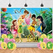 Tinker Bell Fairy Princess Backdrop 5x3 Vinyl Fairy Princess Birthday Party Supplies Photography Background Picture Photoshoot Cake Table Decor Banner Shoot Drapes Poster
