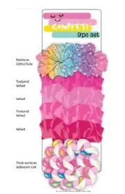 Confetti 9 Piece Hair Set- Velvet Scrunchies and Coil Hair Ties, Gift, CF85737