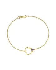 14K Italian Gold Amethyst Heart Bracelet