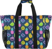 [sanluoli] Bags And Totes Collapsable Large Beach Bag With Pockets with Handles Carrying Bag, Summer Neon Coconut Fruit Pineapple, 1 size