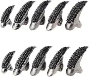 10 PCS Halloween Costume Claws Fake Nails Ring Set Gothic Punk 3 Sizes Crystal Full Finger Rings Paved Paw Bend Fingertip Fingernail Claw Ring False Easy Long Nails Halloween Props