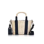 Aqua Womens Wicker Basket Casual Crossbody Strap Bag Natural Navy NWT