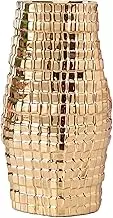 Gold Vases for Centerpieces 6x10 Gold Flower Vase with Checkered Surface Abstract & Luxurious Ceramic Flower Pot for Wedding, Dining Table-