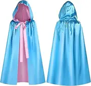 Haysandy Blue Fairy Hooded Cloak Costume, Polyester Cape Cosplay Cloak Princess Costume with Pink Ribbon for Women Girls