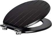 Harbour Housewares Soft Close Toilet Seat - Black - Pack of 1 - Oval-Shaped Wooden Toilet Seat Antibacterial Loo Lid with Universal Chrome Hinges, Fixings & Fittings