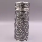Fine Silver Pure 999 Vacuum Cup Fish Lotus Insulated Water Bottle Tea Cup 150ML