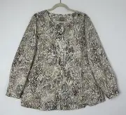 Chico’s Blouse Tunic Neutral Python Silky Button Up Long Sleeve Size 3 NWT
