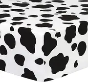 Cow Print Deluxe Flannel Fitted Crib Sheet-Cow Print, Cotton Flannel, Black, White, Fully Elasticized, 10 in Deep Pockets, Fits Standard Crib Mattress 28 in x 52 in