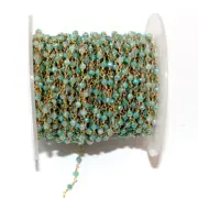 Green Emerald Bead Chain, 24K Gold Rosary Link, 3mm Silverite Faceted Beads