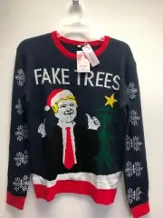 Brand New Donald Trump Fake Trees Xmas Sweater Small
