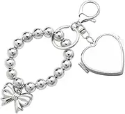 [YangQian] Portable Small Compact Mirror Keychain for Bag Pocket Mirror for Purse Beaded Bracelet Key Chain Phone Handbag Pendant Wrist Strap Lanyard for Decoration Mini Vanity Travel Makeup Mirror Key Accessory