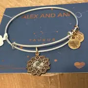 NWT Alex and Ani "TAURES" Astrology Swarovski Charm Adj Two-Tone Bracelet w/Tag