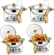Posuu Chafing Dish Buffet Set 4 Pack, 5QT round Chafing Dishes for Buffet wit...