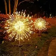 Solar Lights Outdoor 4 Pack,Waterproof Garden Fairy Lights for Yard Decorative Outside,150 LED Sparklers Solar Firework Lights Patio Pathway Christmas Decorations(Warm White)