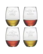 Susquehanna Glass "Its In The Small Print" Set of 4 Stemless Glasses NoSize NoColor
