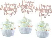 SYKYCTCY 24 Pack Happy Mother's Day Cupcake Toppers Glitter Hollow Heart Love Mother Best Mom Cupcake Food Picks Women Birthday Happy Mother's Day Theme Party Cake Decorations Supplies Rosegold (#1)