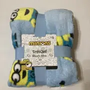 Primark Minions Throw Blanket Kevin Bob Stuart Blue Yellow Fleece Universal New