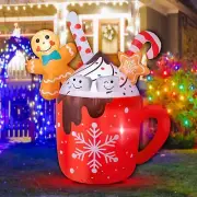 6 FT Christmas Inflatable Hot Cocoa Mug Decorations, Inflatables Gingerbread ...