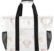 [sanluoli] Bags Collapsable Large Beach Bag With Pockets Canvas Tote For Car, Dreamy Childish Cute Elephants, 1 size