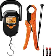 GRAM PRES Fish Scale 110lb/50kg,Digital Fishing Scale with Ruler,Electronic Portable Hanging Luggage Weight Scale with Hook and Fish Lip Gripper,Lb/oz/Kg Mode, Batteries Included