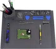 Silicone Soldering Mat with Tool Bin and Scale Ruler, Heat Resistant 932℉ Insulation Repair Work Mat for Circuit Board Phone, Laptop, Electronics Repair (15.7×11.8inch, Grey)
